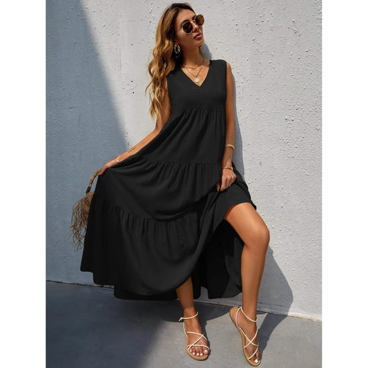 Damen V-Ausschnitt Kleid mit Rüschensaum