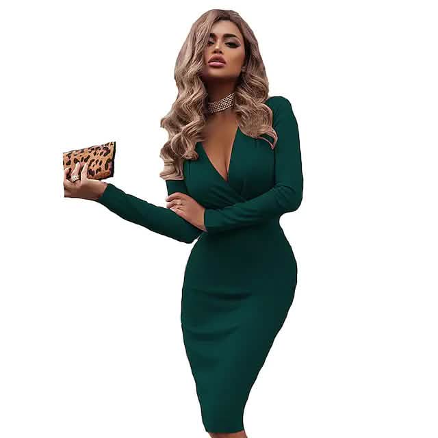 Damen V-Ausschnitt Etui-Kleid Knielang