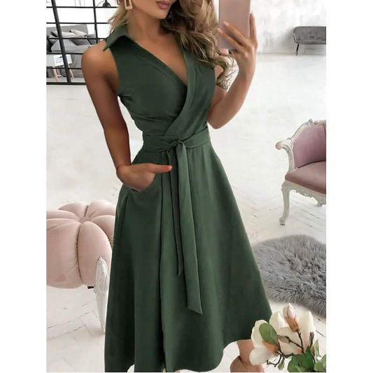 Damen V-Ausschnitt Ärmelloses Maxikleid