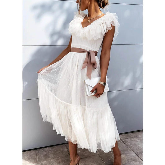 Damen V-Ausschnitt Einfarbiges Plisseekleid