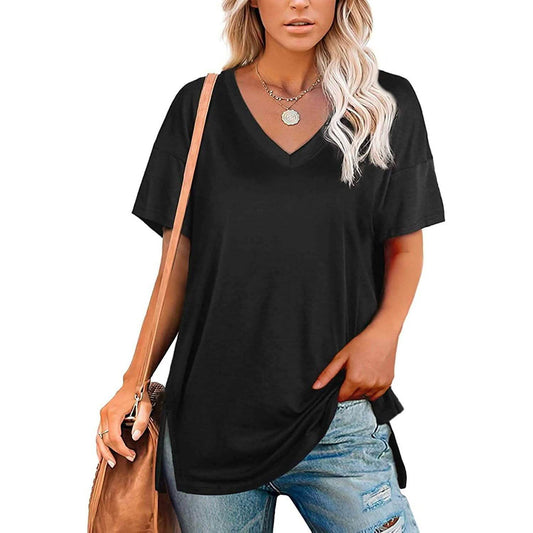 Damen V-Ausschnitt T-Shirts Basic Kurzarm Oberteile