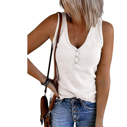 Damen V-Ausschnitt Tank Tops Sommer Gerippt Ärmellos