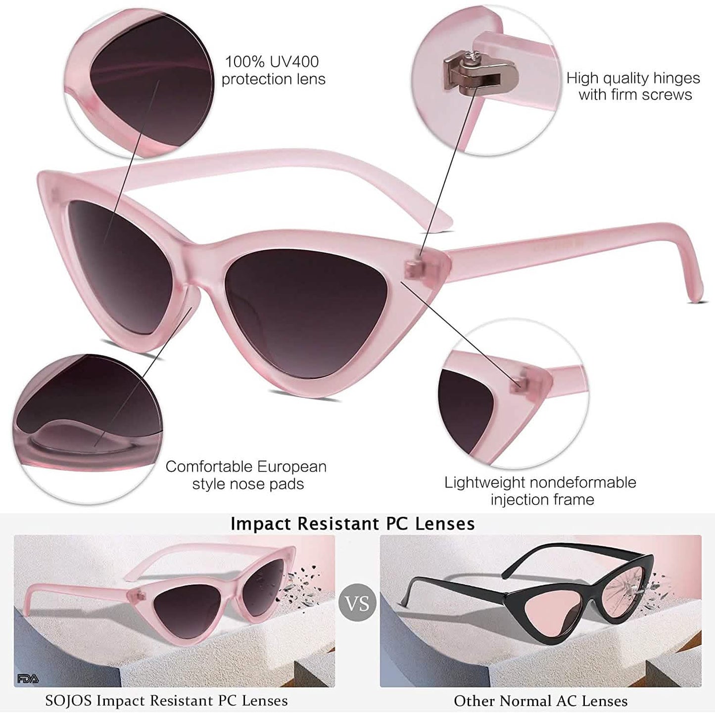 Vintage schmale Cateye-Sonnenbrille für Damen