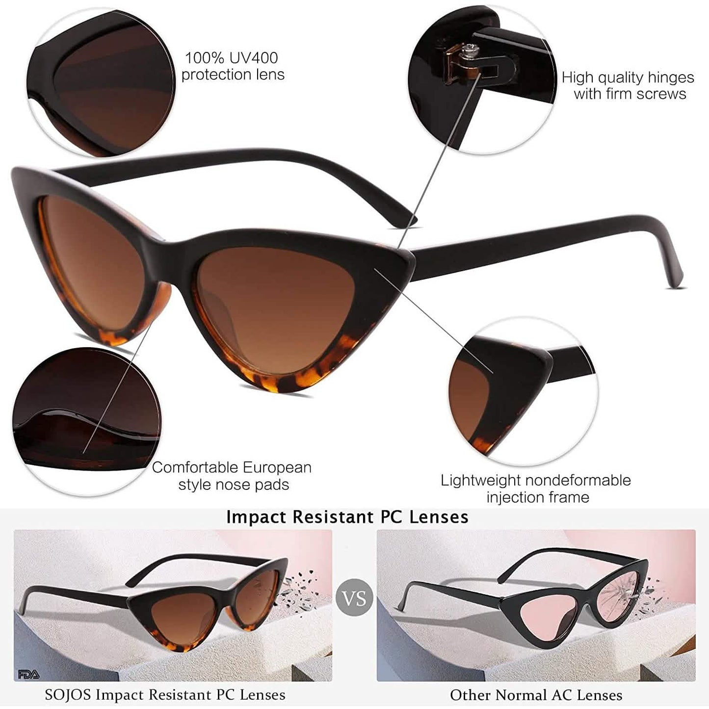 Vintage schmale Cateye-Sonnenbrille für Damen