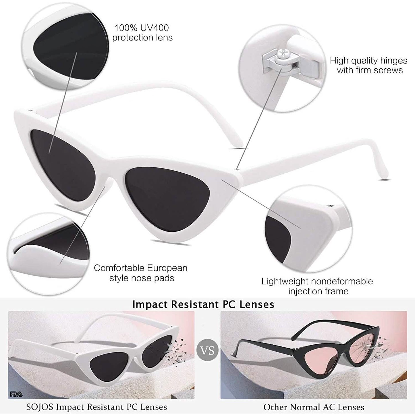 Vintage schmale Cateye-Sonnenbrille für Damen