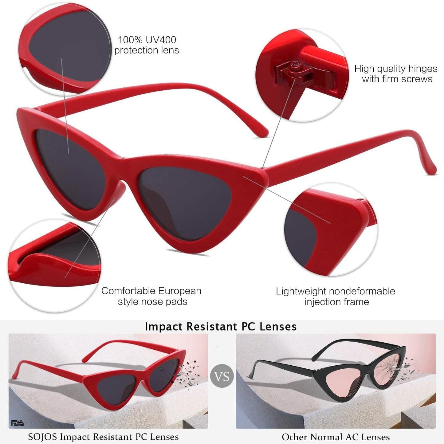 Vintage schmale Cateye-Sonnenbrille für Damen