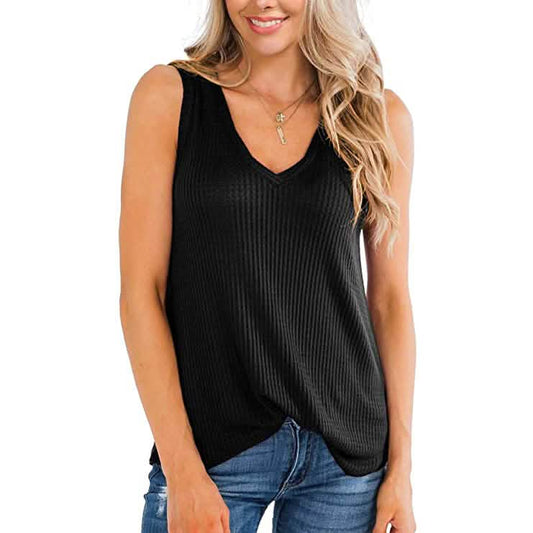 Damen-Waffelstrick-V-Neck-Tanktop