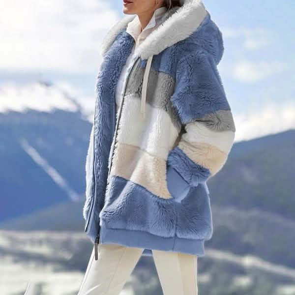 Damen Warme Plüsch-Kunstfell-Kapuzenjacke Oberbekleidung
