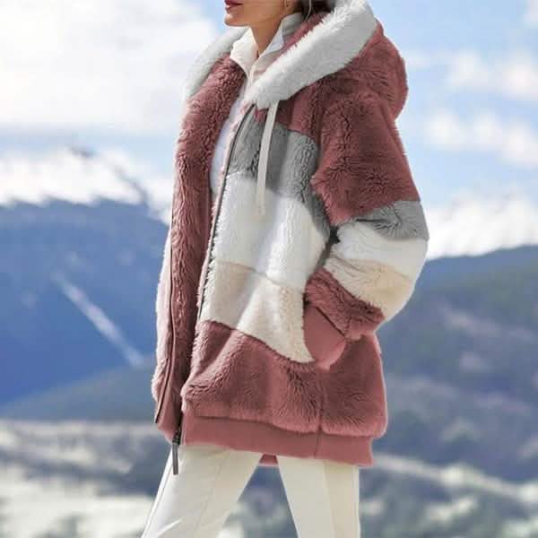 Damen Warme Plüsch-Kunstfell-Kapuzenjacke Oberbekleidung