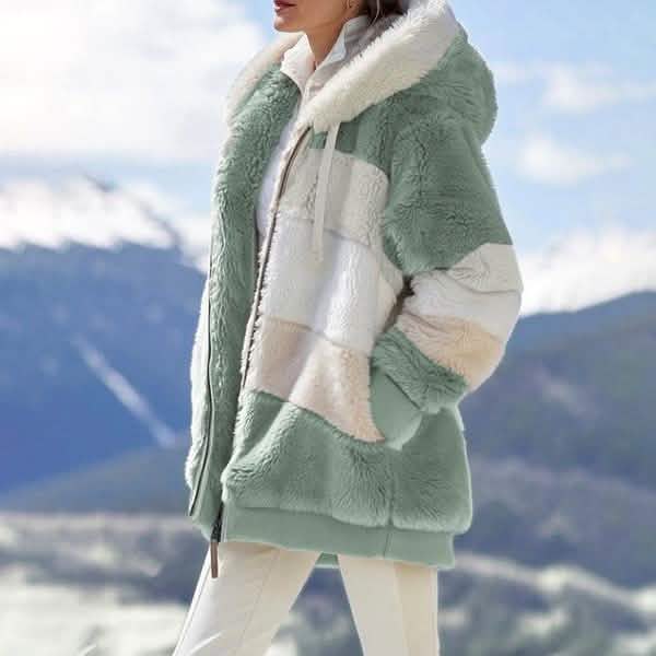Damen Warme Plüsch-Kunstfell-Kapuzenjacke Oberbekleidung