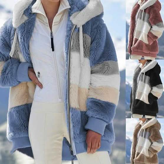 Damen Warme Plüsch-Kunstfell-Kapuzenjacke Oberbekleidung
