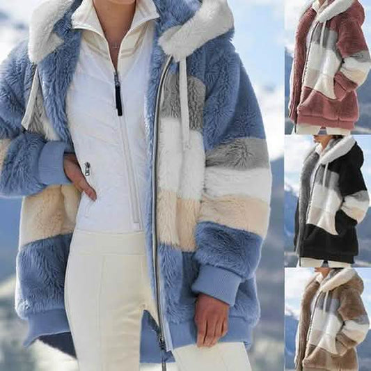 Damen Warme Plüsch-Kunstfell-Kapuzenjacke Oberbekleidung