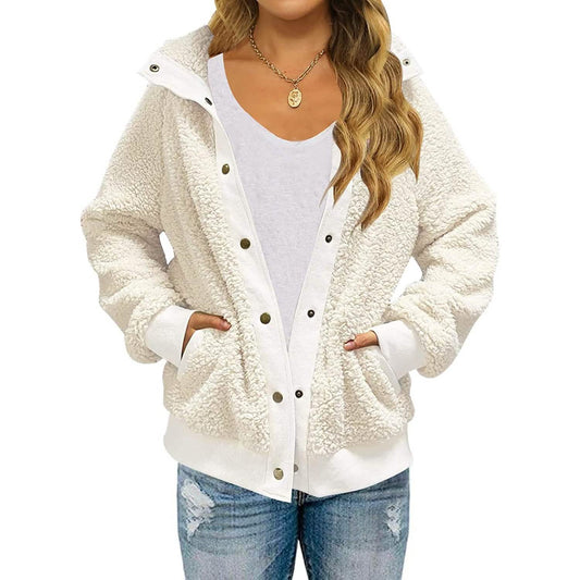 Damen Winter Sherpa Fleece Jacke mit Knöpfen