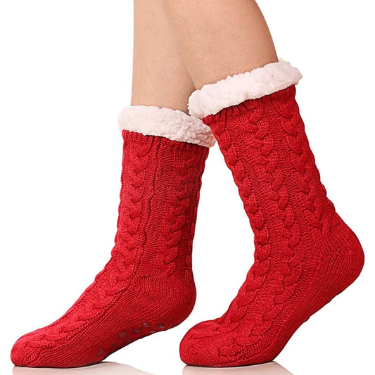 Damen-Winter-Hausschuhsocken, superweich, warm, kuschelig, mit Fleece gefüttert und Grippern