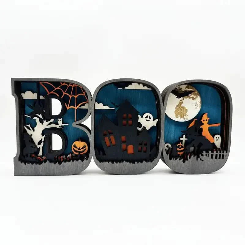 Hölzerne 3D-Halloween-Buchstaben-LED-Leuchte
