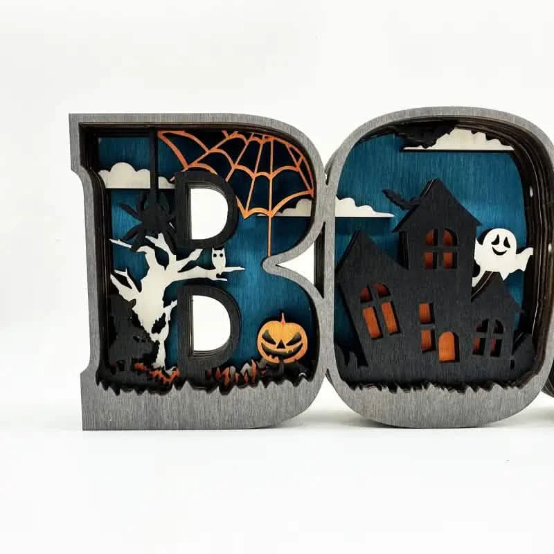 Hölzerne 3D-Halloween-Buchstaben-LED-Leuchte