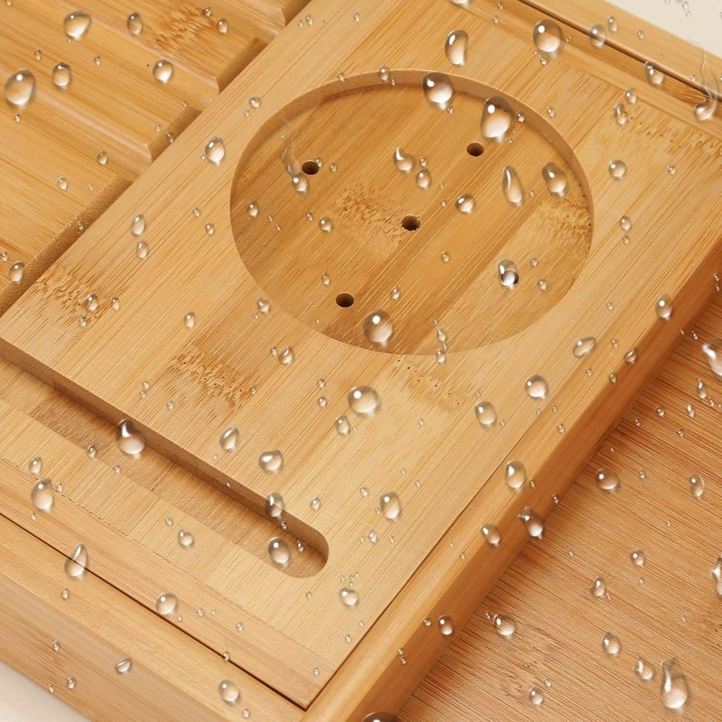 Badebrett aus Holz mit Weinglashalterung, Handyablage und Buchstütze