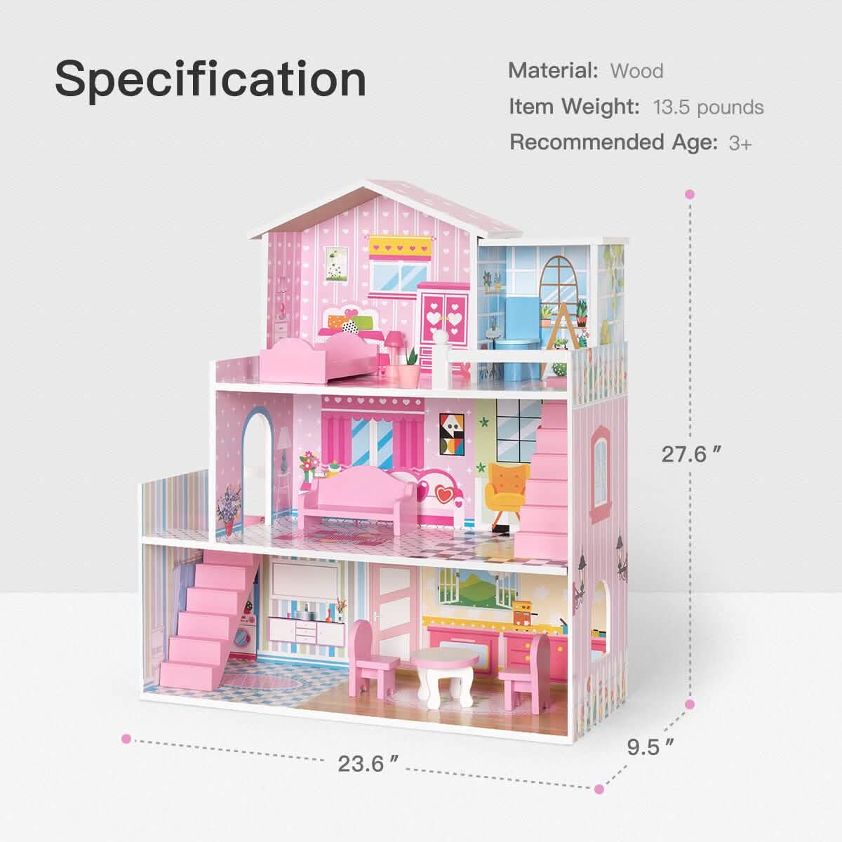 Hölzernes Puppenhaus mit Möbeln, Puppenhaus Spielset für Kinder