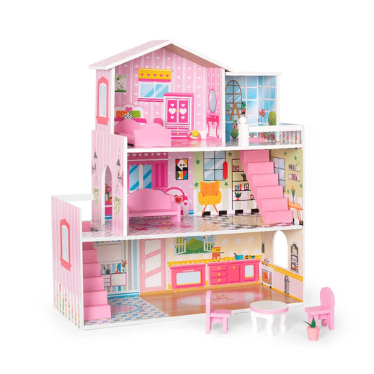Hölzernes Puppenhaus mit Möbeln, Puppenhaus Spielset für Kinder