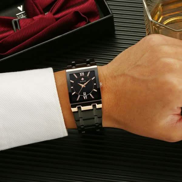 WWOOR Luxus Herren-Armbanduhr mit Datumsanzeige, quadratisch