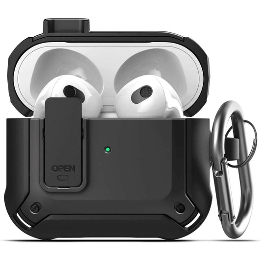 X-Armor für AirPods 3rd Generation Case mit Verriegelungsdeckel | Schützendes Transport-Pod mit Karabiner-Schlüsselanhänger (Airpods Gen 3)