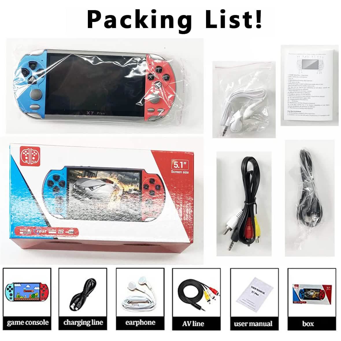 X7Plus Dual-Joystick Tragbare Handheld-Spielkonsole