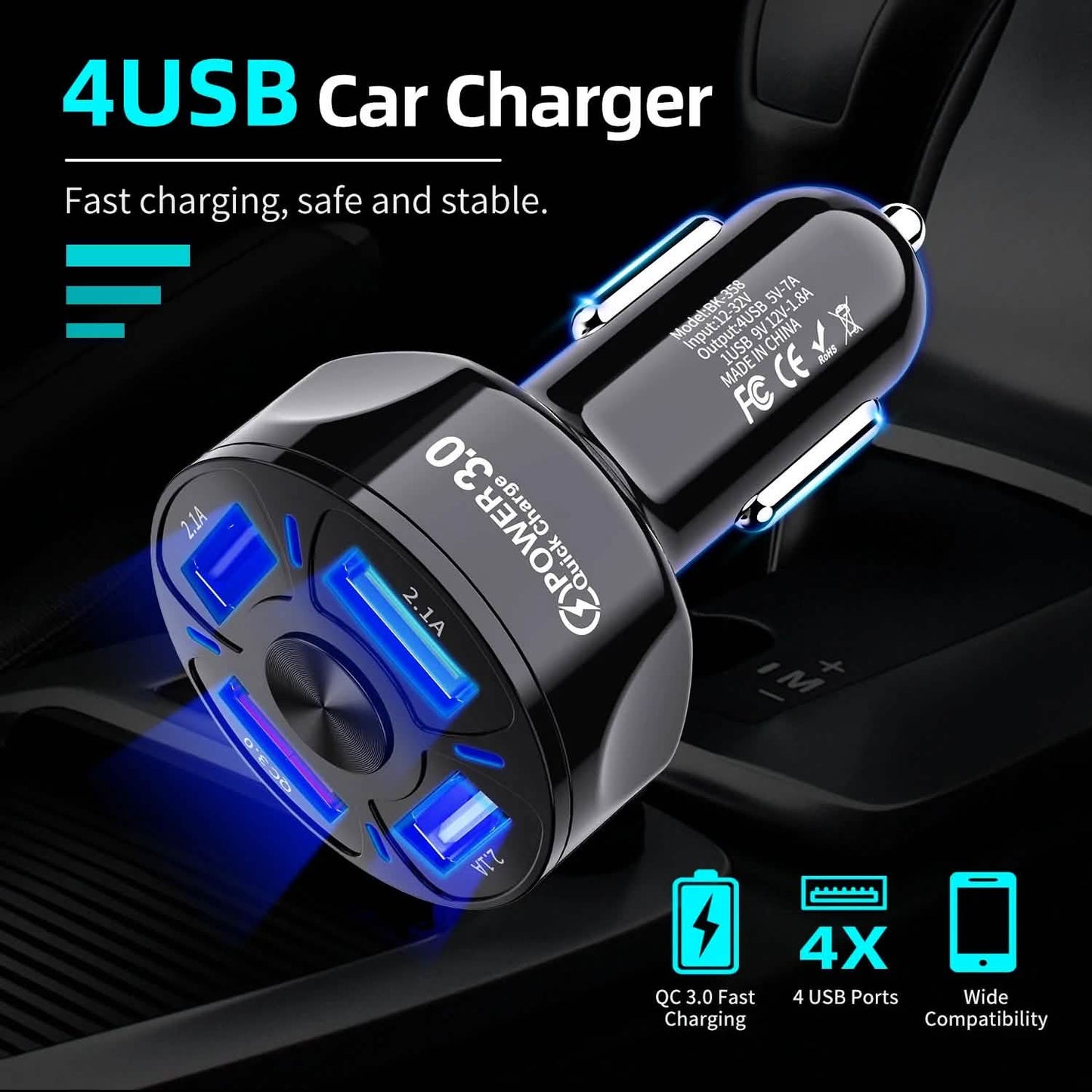XIA LED 4-Port-Schnellladegerät für Autos