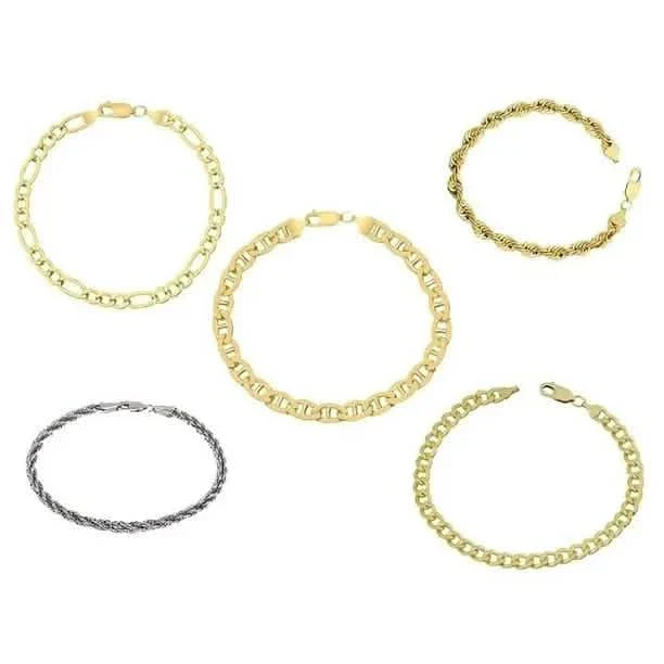 Gelbgold-Armband, Kubanisch, Anker, Figaro oder Seilkette, Gold Filled, hochglanzpoliert