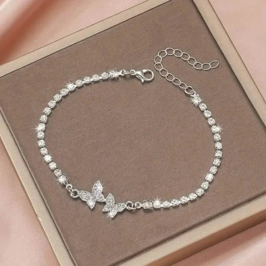 Zinklegierung Glitzerndes Schmetterling Strass Armband für Damen